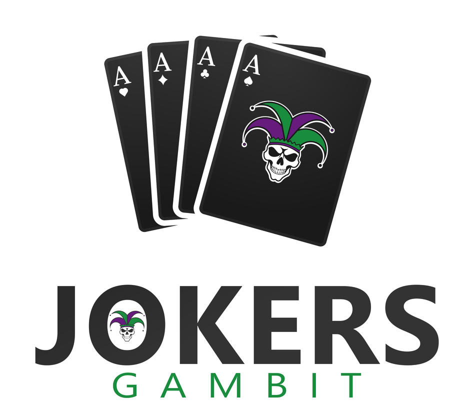 Jokers Gambit logo: four aces with the jester skull